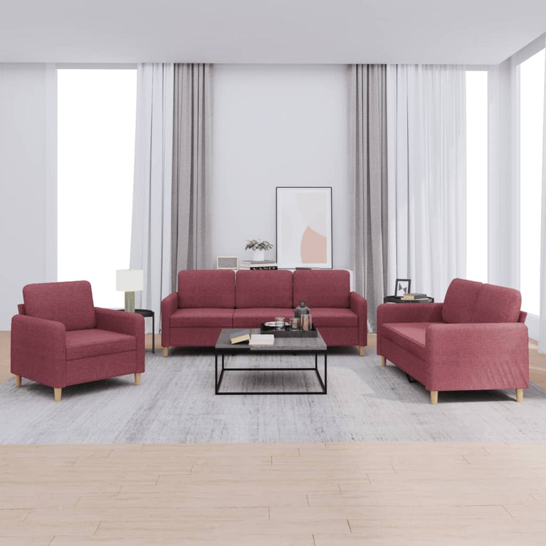 3-delige Loungeset met kussens stof wijnrood