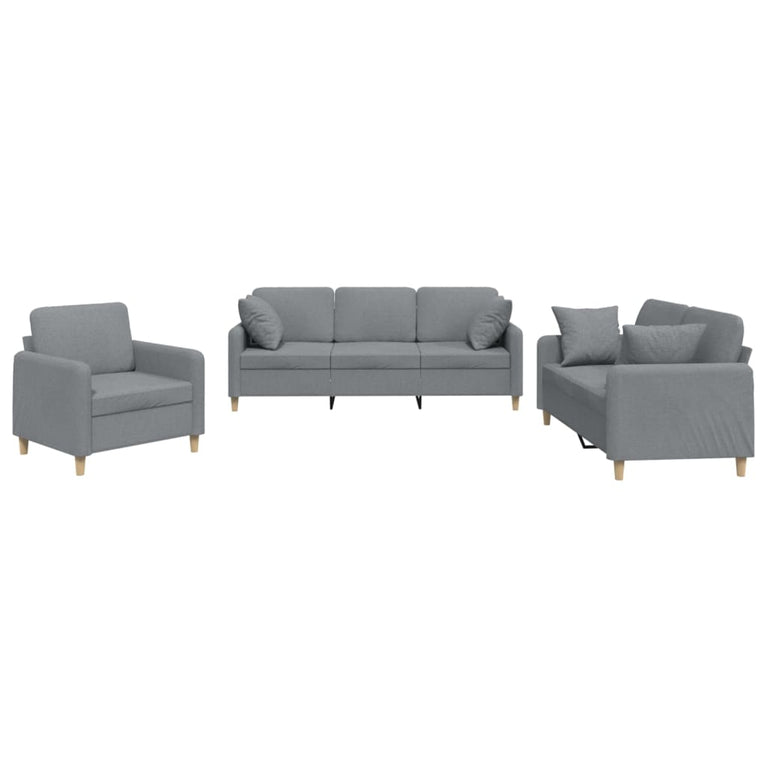 3-delige Loungeset met kussens stof lichtgrijs