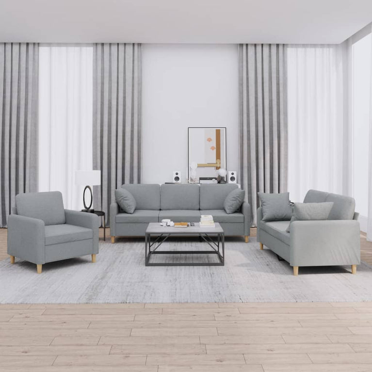 3-delige Loungeset met kussens stof lichtgrijs