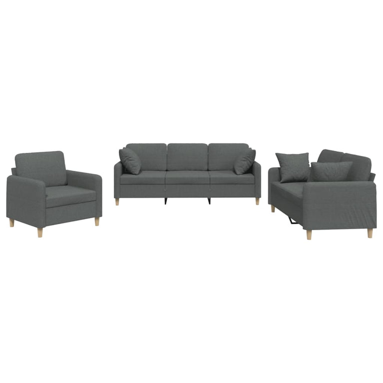 3-delige Loungeset met kussens stof donkergrijs