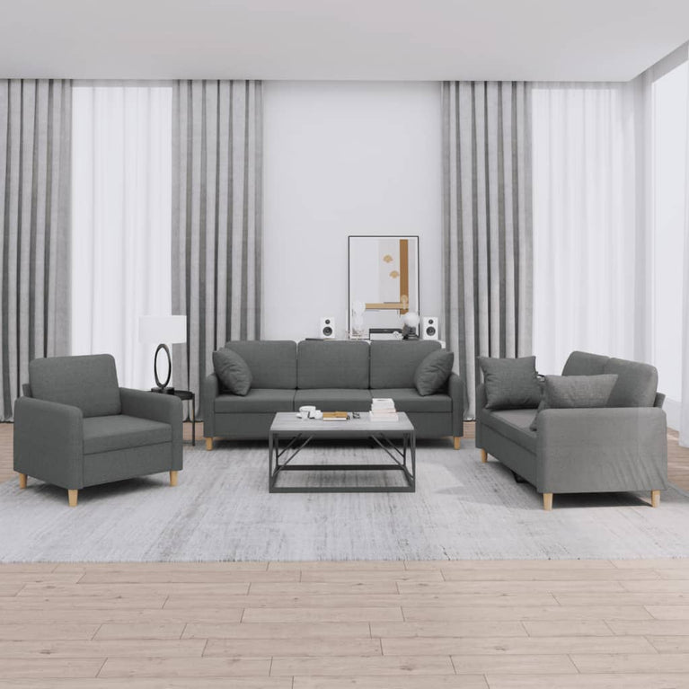 3-delige Loungeset met kussens stof donkergrijs