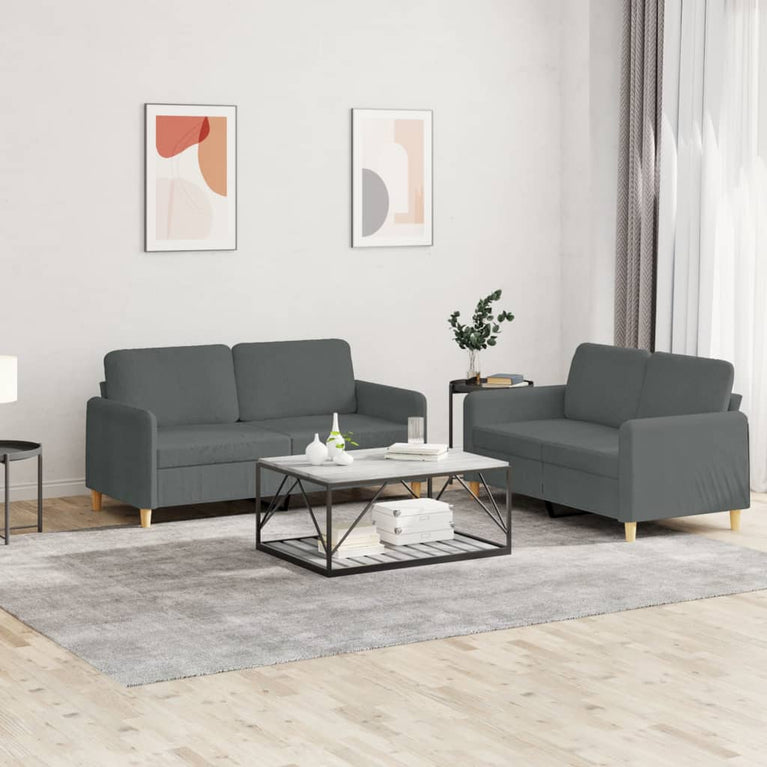 2-delige Loungeset met kussens stof donkergrijs