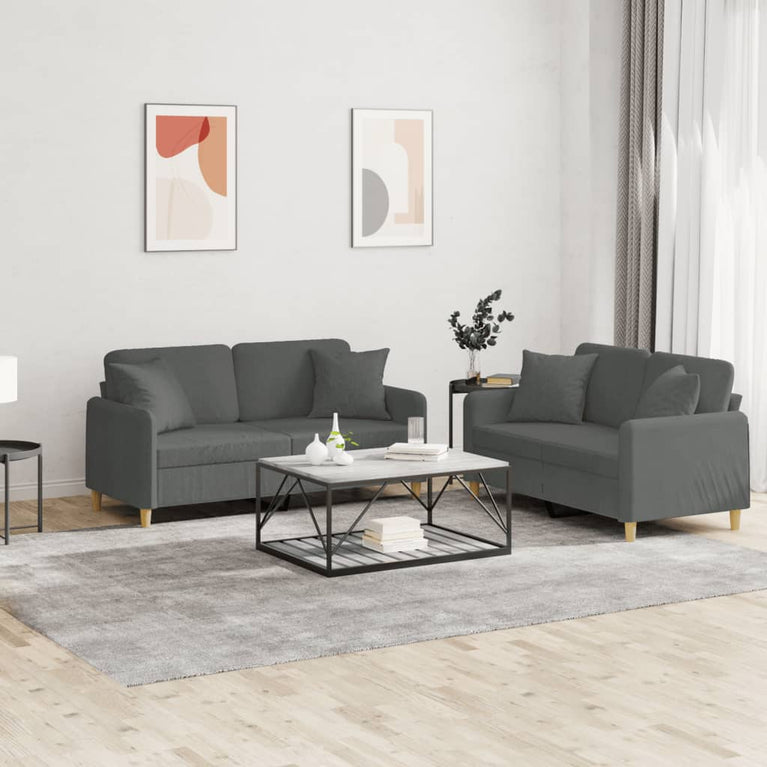 2-delige Loungeset met kussens stof donkergrijs