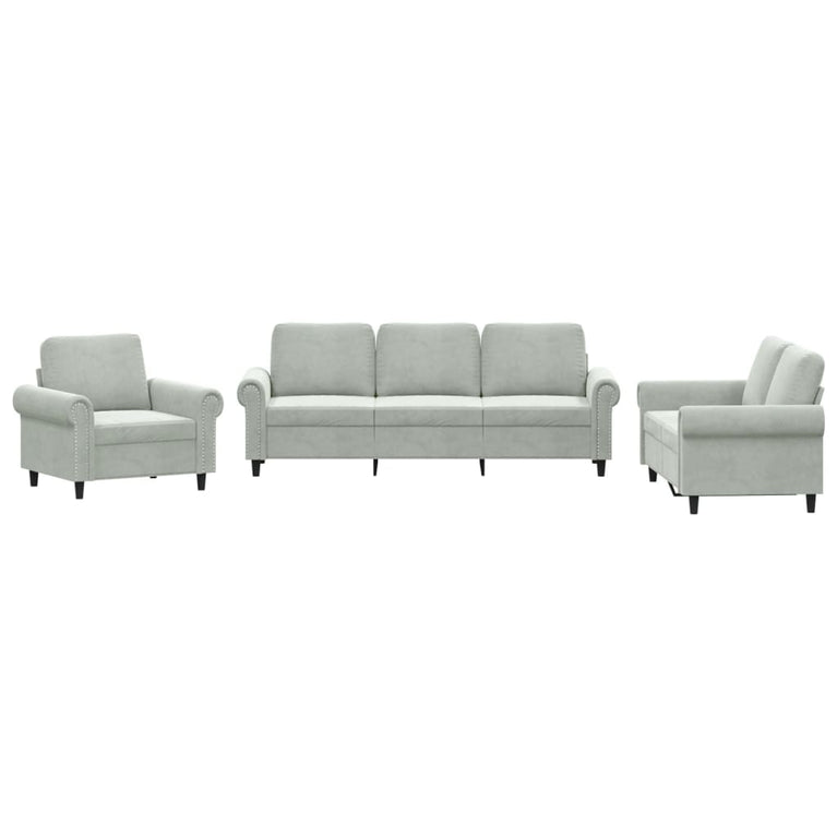 3-delige Loungeset met kussens fluweel lichtgrijs