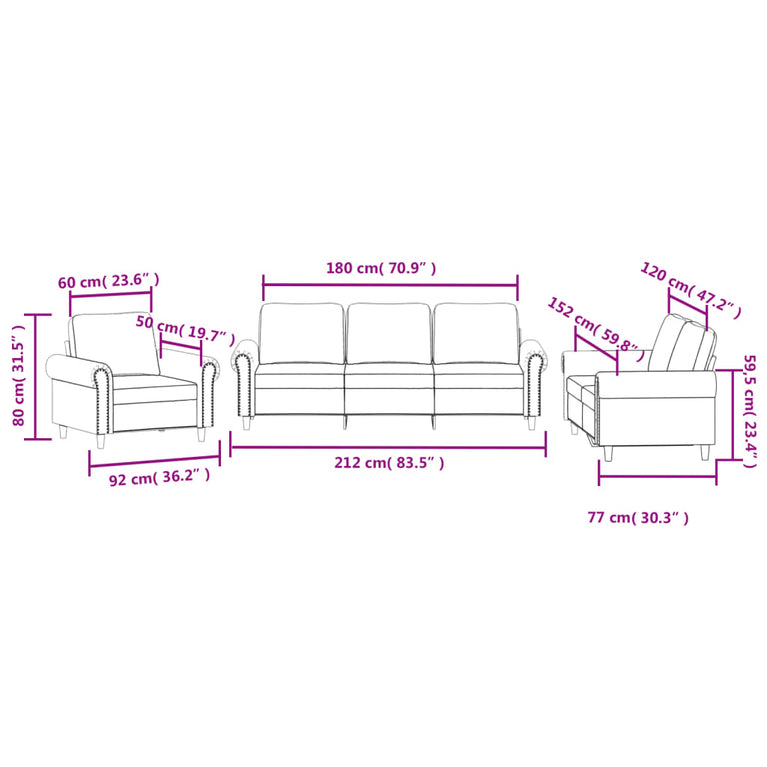 3-delige Loungeset met kussens fluweel zwart