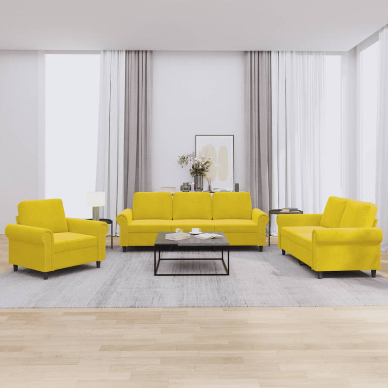 3-delige Loungeset met kussens fluweel geel