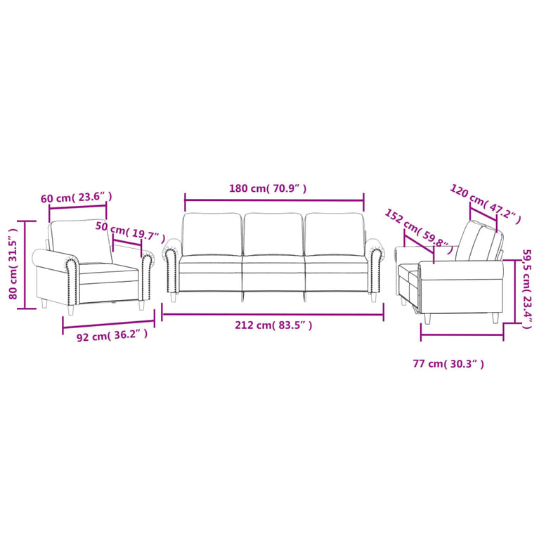 3-delige Loungeset met kussens fluweel bruin