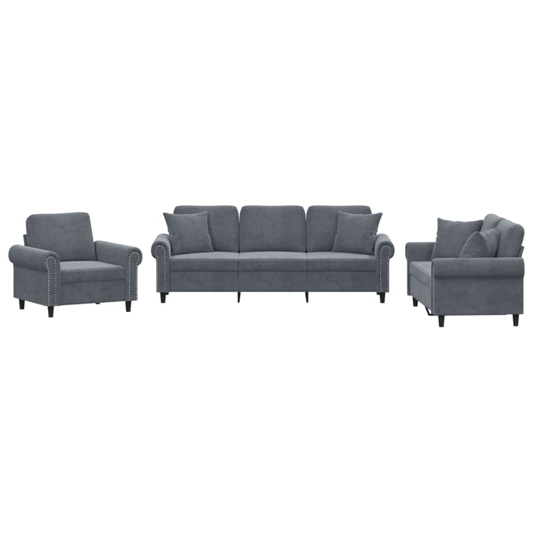 3-delige Loungeset met kussens fluweel donkergrijs