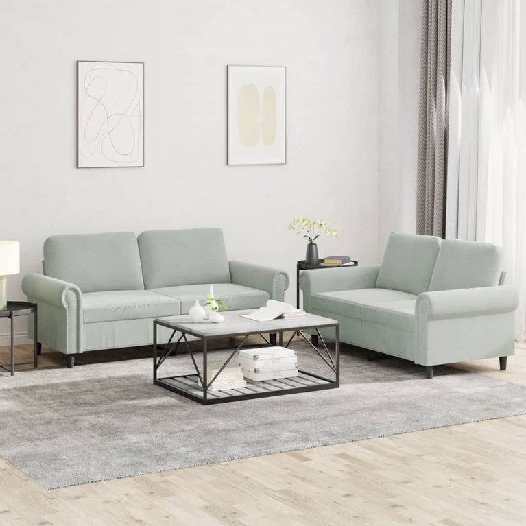 2-delige Loungeset met kussens fluweel lichtgrijs