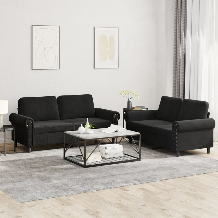 2-delige Loungeset met kussens fluweel zwart