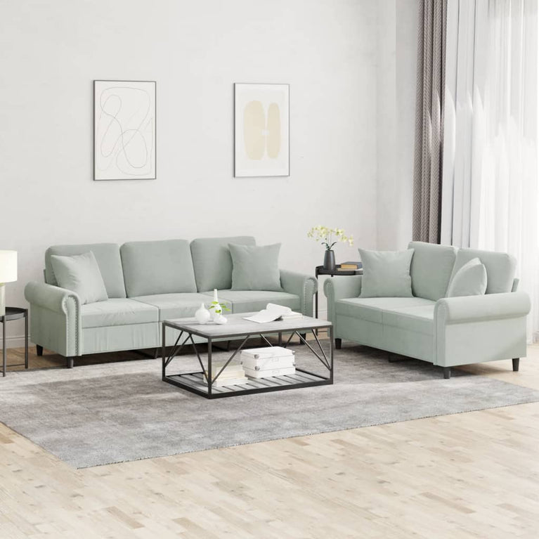 2-delige Loungeset met kussens fluweel lichtgrijs