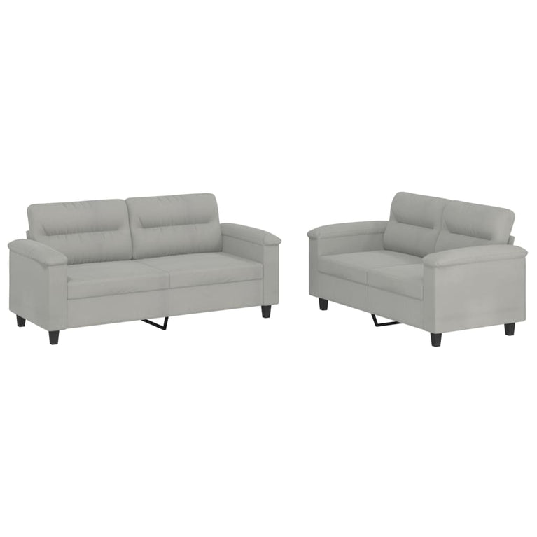 2-delige Loungeset met kussens microvezelstof lichtgrijs