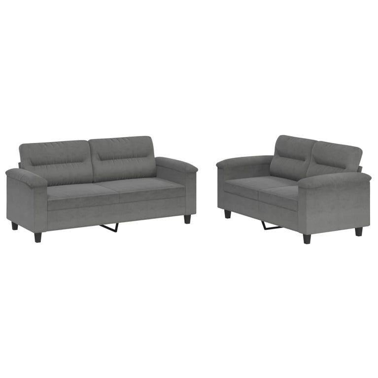 2-delige Loungeset met kussens microvezelstof donkergrijs