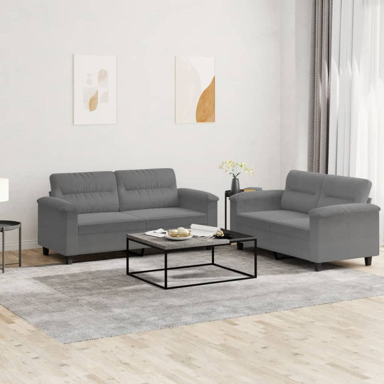 2-delige Loungeset met kussens microvezelstof donkergrijs