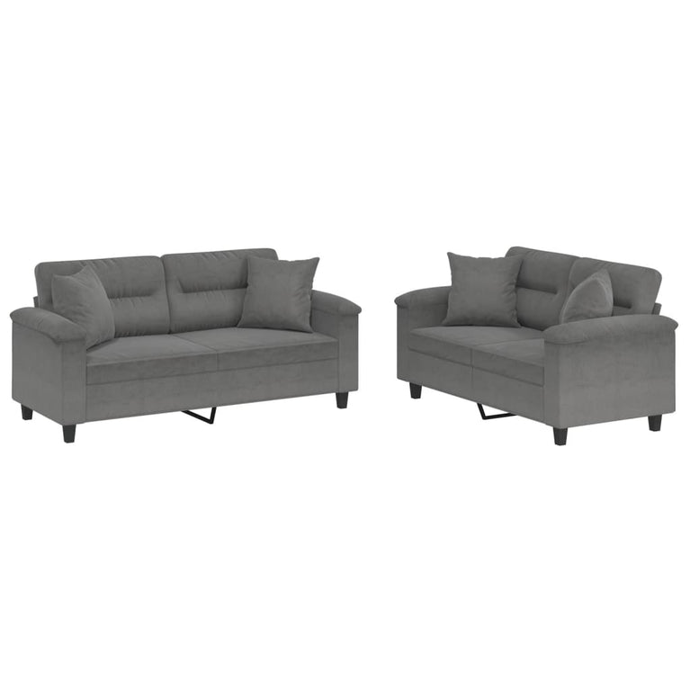 2-delige Loungeset met kussens microvezelstof donkergrijs