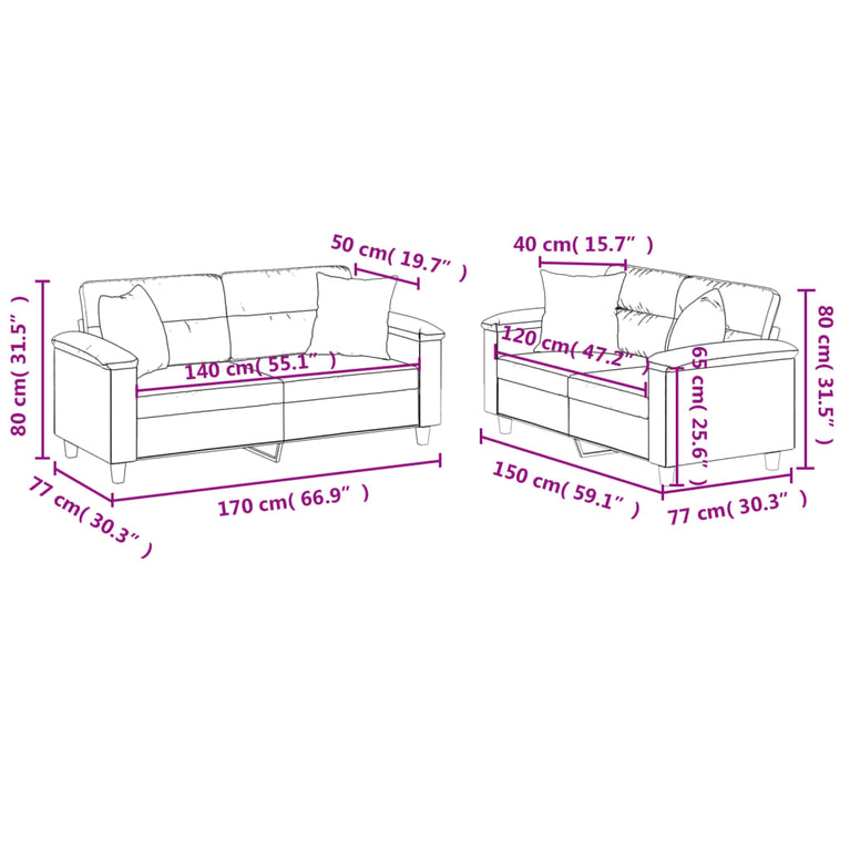 2-delige Loungeset met kussens microvezelstof donkergrijs