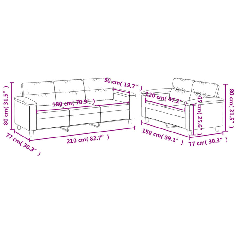 2-delige Loungeset met kussens microvezelstof lichtgrijs
