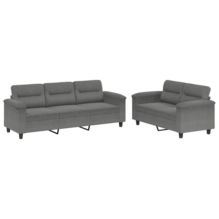 2-delige Loungeset met kussens microvezelstof donkergrijs