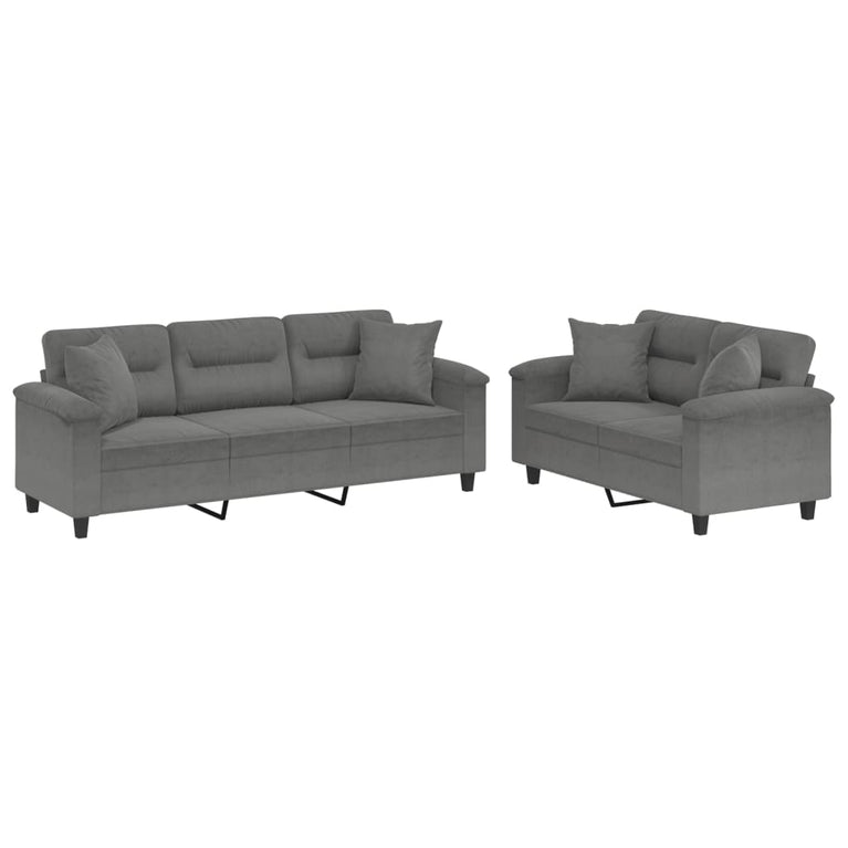 2-delige Loungeset met kussens microvezelstof donkergrijs