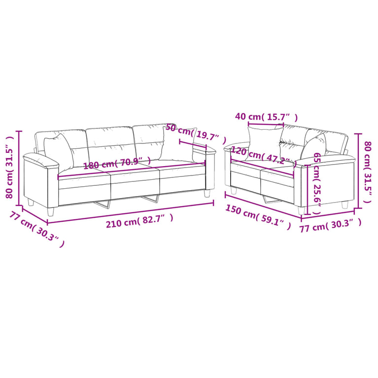 2-delige Loungeset met kussens microvezelstof donkergrijs