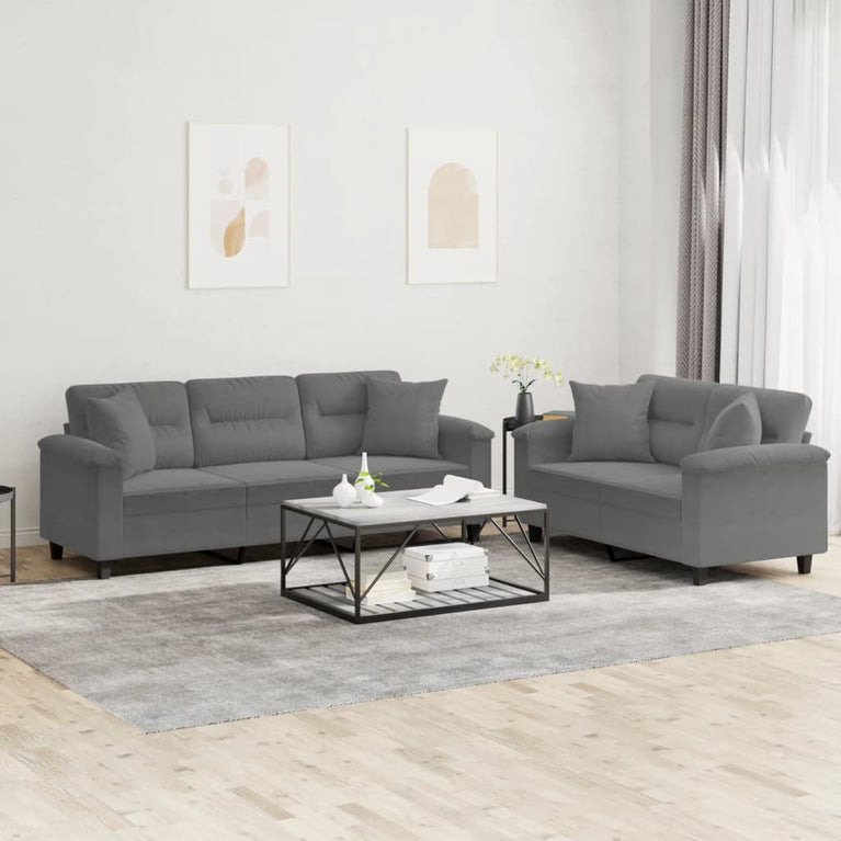 2-delige Loungeset met kussens microvezelstof donkergrijs