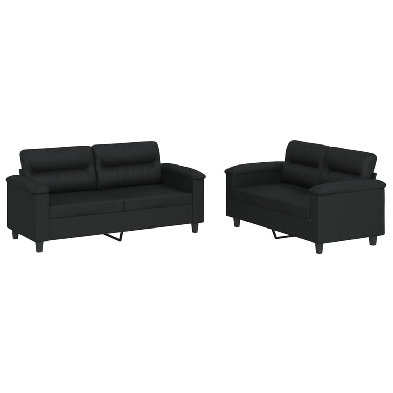 2-delige Loungeset met kussens kunstleer zwart