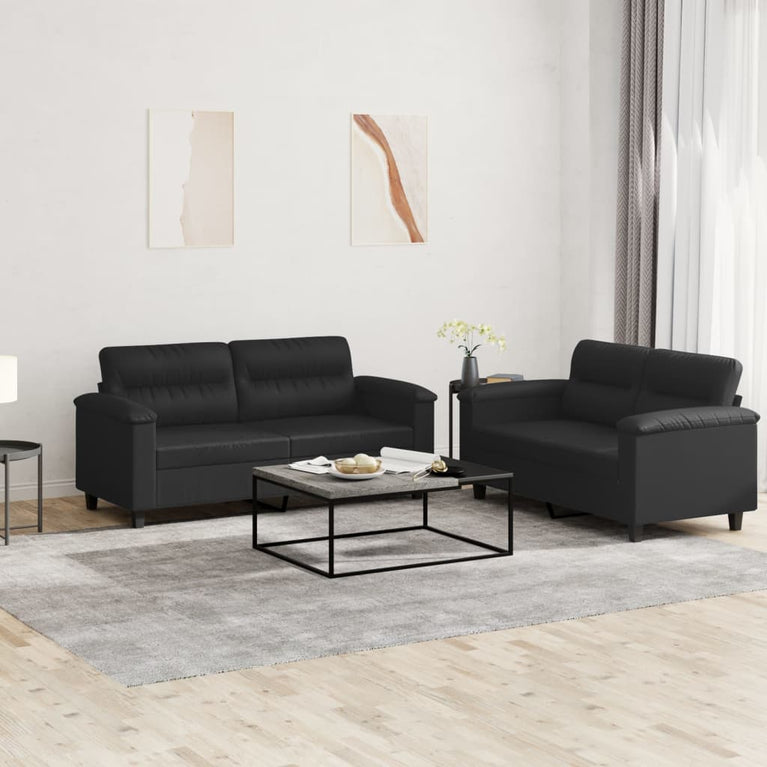 2-delige Loungeset met kussens kunstleer zwart