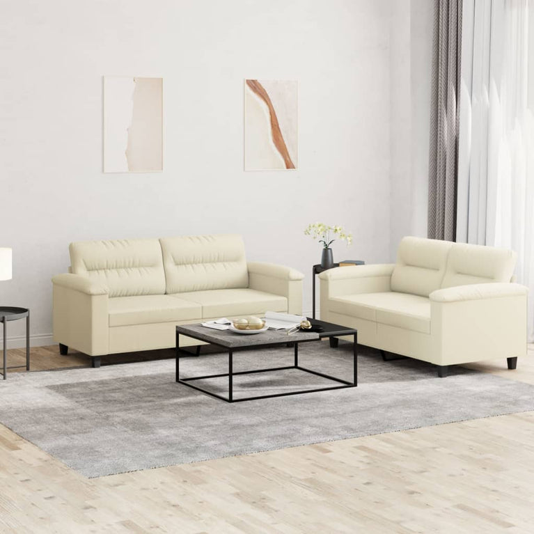2-delige Loungeset met kussens kunstleer crème