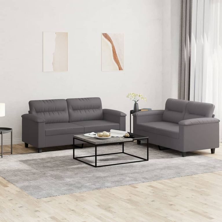 2-delige Loungeset met kussens kunstleer grijs