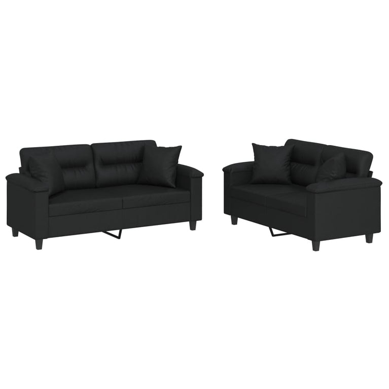 2-delige Loungeset met kussens kunstleer zwart