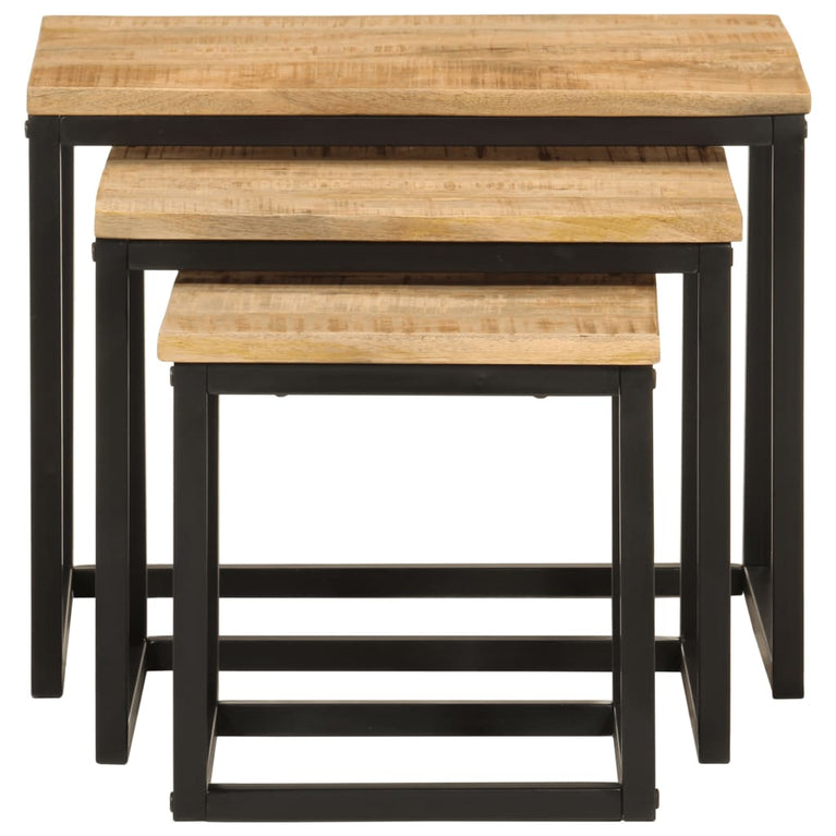 3-delige Salontafelset massief mangohout en ijzer