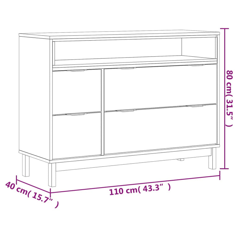 Ladekast FLAM 110x40x80 cm massief grenenhout MeubelReus