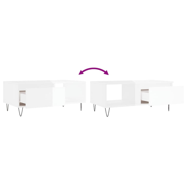 Salontafel 90x50x36,5 cm bewerkt hout hoogglans wit MeubelReus