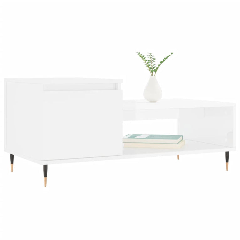 Salontafel 100x50x45 cm bewerkt hout hoogglans wit MeubelReus