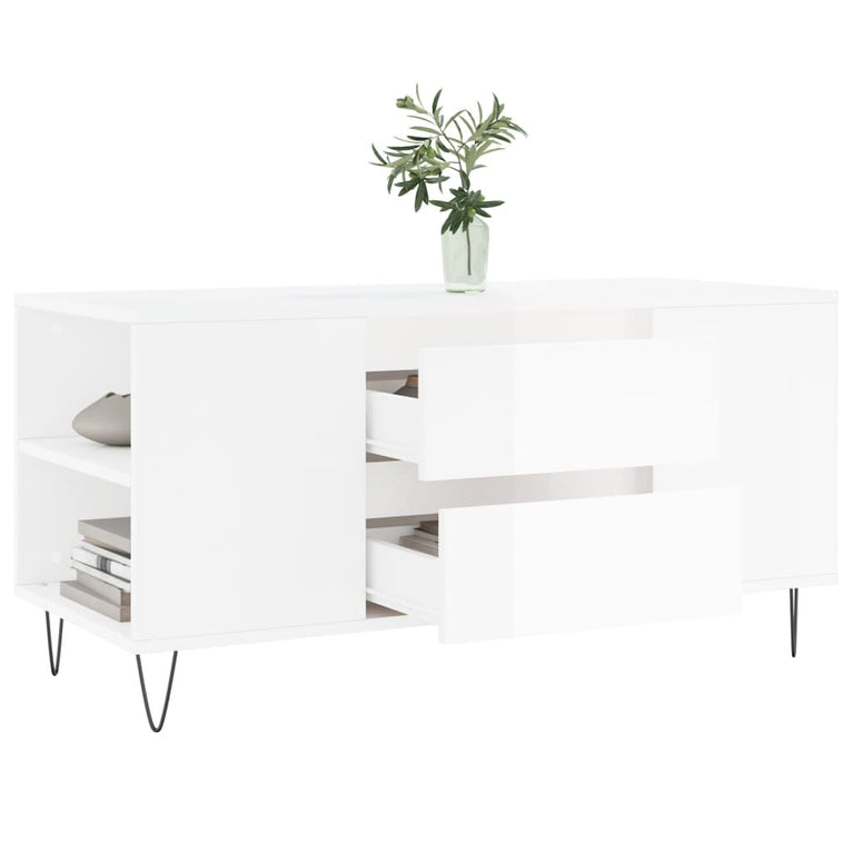 Salontafel 102x44,5x50 cm bewerkt hout hoogglans wit MeubelReus