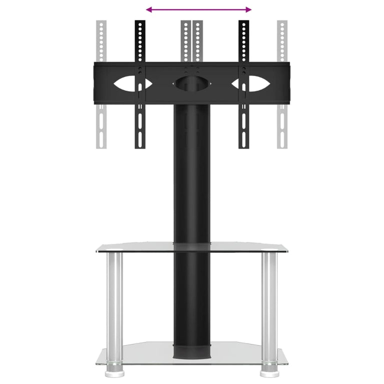 Tv-standaard hoek 2-laags voor 32-70 inch zwart en zilverkleur