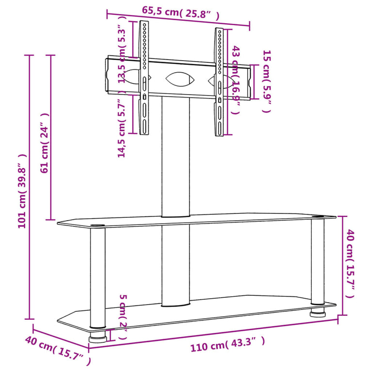 Tv-standaard hoek 2-laags voor 32-70 inch zwart