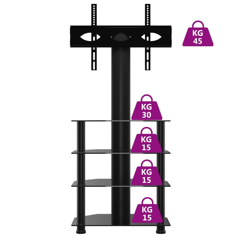 Tv-standaard hoek 4-laags voor 32-70 inch zwart