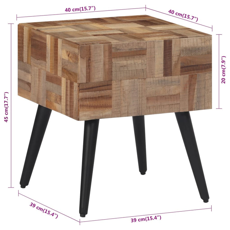 Bijzettafel 40x40x45 cm massief gerecycled teakhout