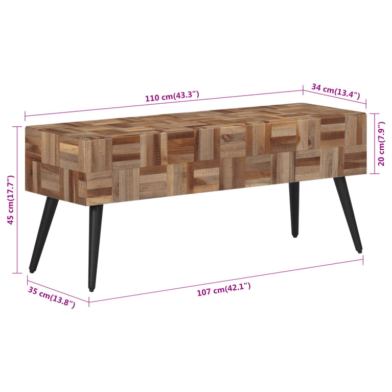 Bankje 110x35x45 cm massief gerecycled teakhout