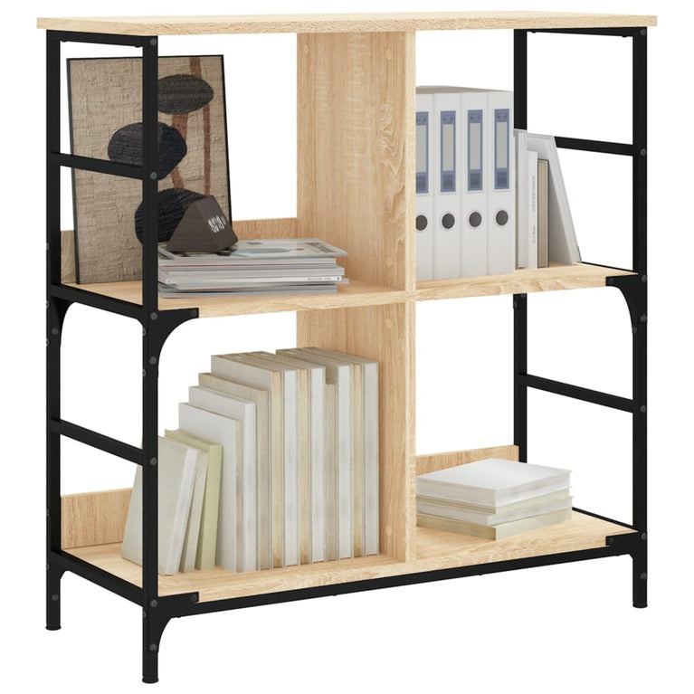 Boekenrek 78,5x33x82 cm bewerkt hout en ijzer sonoma eikenkleur MeubelReus