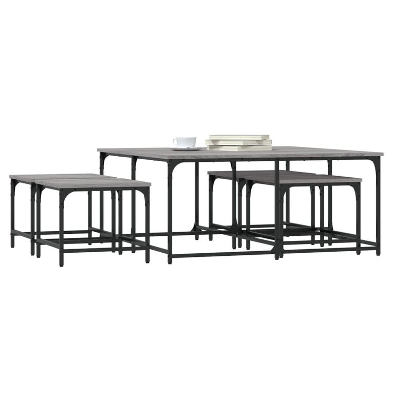 5-delige Tafeltjesset bewerkt hout grijs sonoma MeubelReus