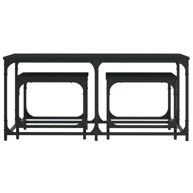 3-delige Tafeltjesset bewerkt hout zwart