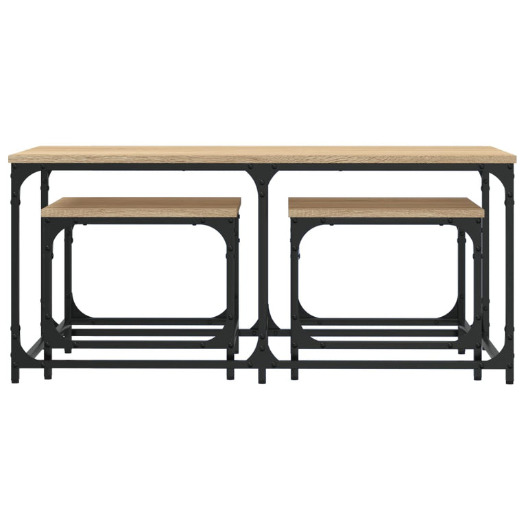 3-delige Tafeltjesset bewerkt hout sonoma eikenkleurig