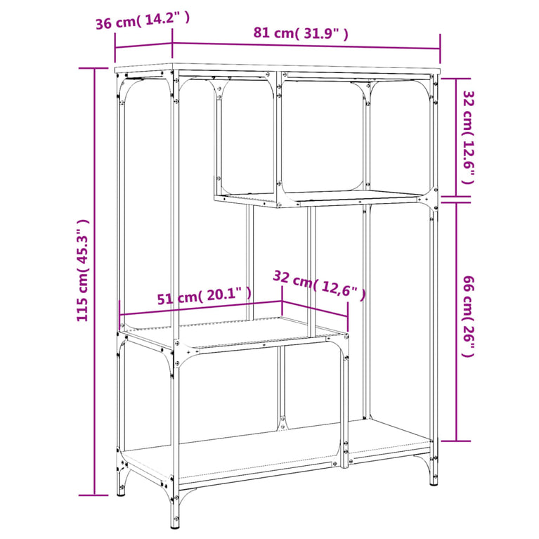 Boekenkast 81x36x115 cm bewerkt hout en staal bruin eikenkleur MeubelReus