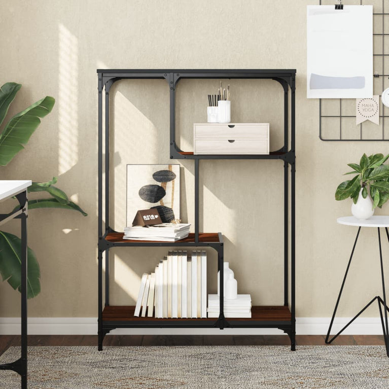 Boekenkast 81x36x115 cm bewerkt hout en staal bruin eikenkleur MeubelReus