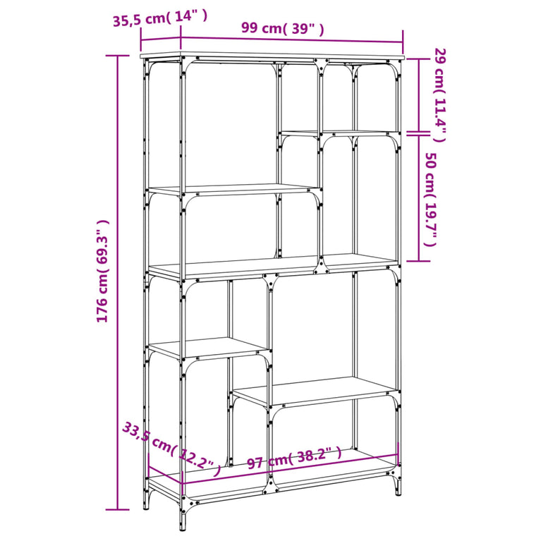 Boekenrek 99x35,5x176 cm bewerkt hout en staal sonoma eiken MeubelReus