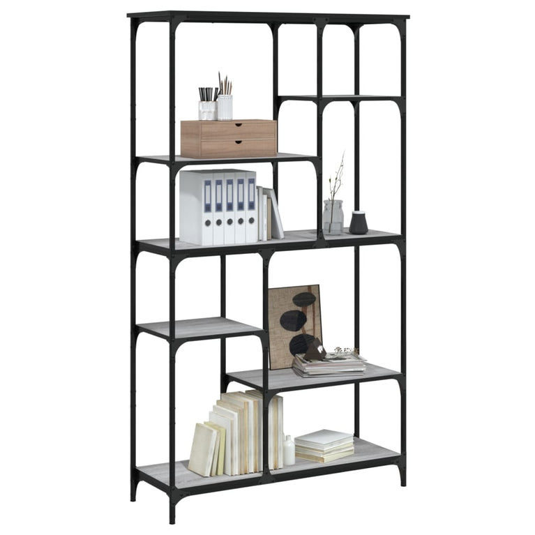 Boekenrek 99x35,5x176 cm bewerkt hout en staal grijs sonoma MeubelReus
