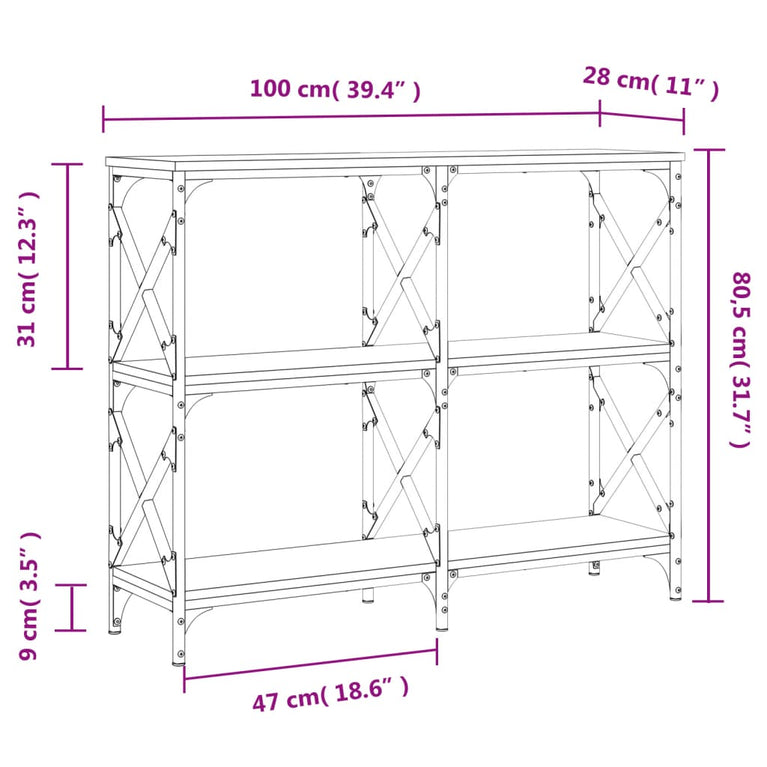 Wandtafel 100x28x80,5 cm bewerkt hout bruin eikenkleur MeubelReus