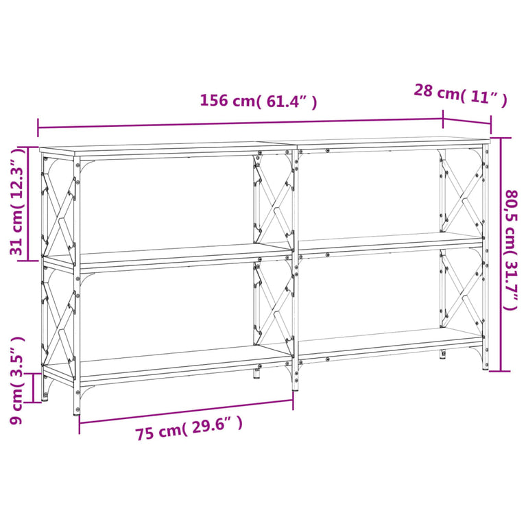 Wandtafel 156x28x80,5 cm bewerkt hout zwart MeubelReus